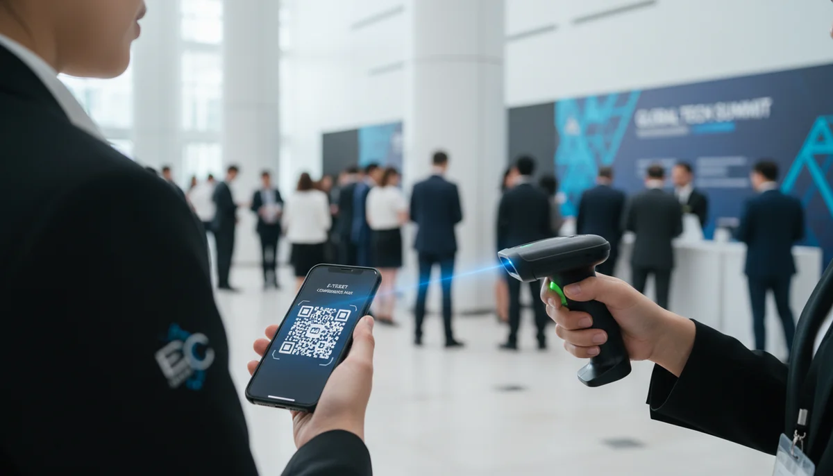 Smartphone con un código QR evento en pantalla, mostrando una entrada digital para un acceso sin contacto.