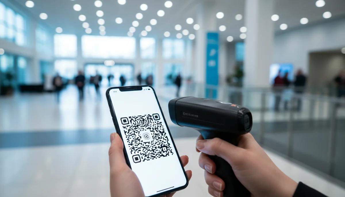 Person scanning an event ticket QR code on a phone, symbolizing fast entry and modern ticketing.