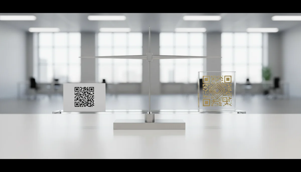 Visualizing a free vs paid QR code generator comparison, showing basic and advanced QR codes.