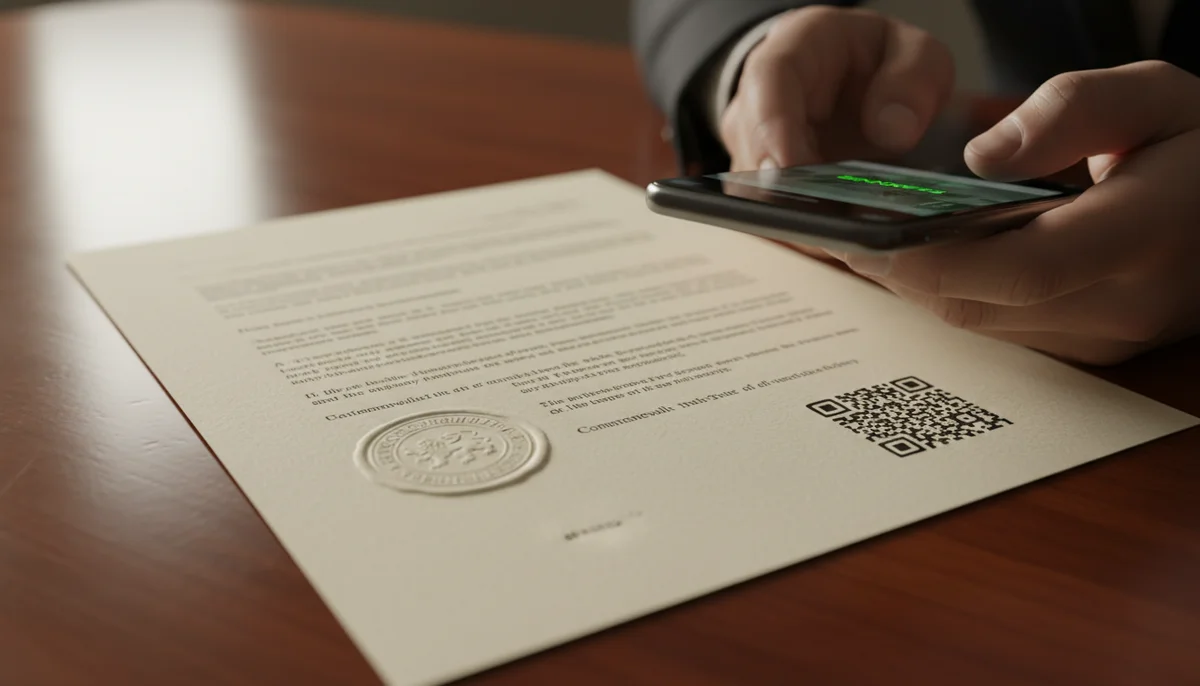 A legal document with QR code, enabling secure verification and fraud prevention.