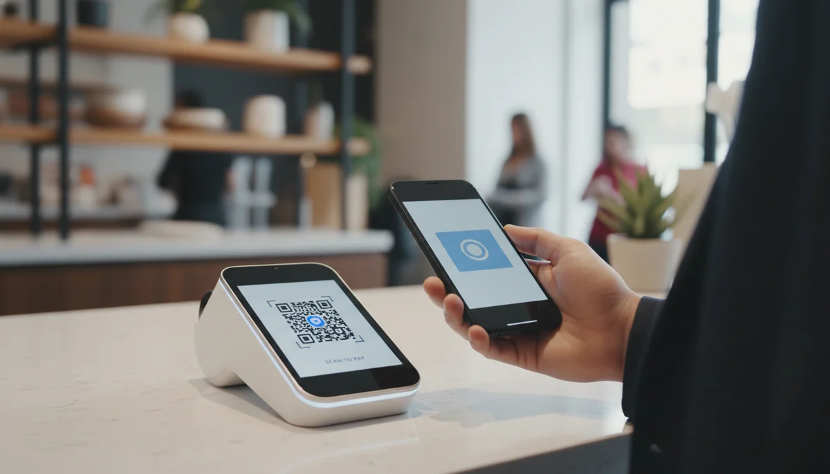 Smartphone scanning a payment QR code for quick, secure online transactions.