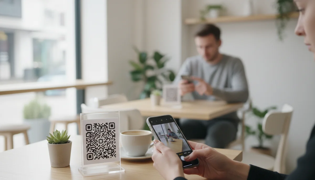 Person scanning a modern QR code on a screen, symbolizing the renewed popularity of QR codes.