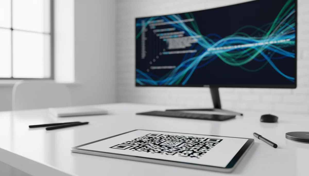 Smartphone scanning a QR code, illustrating seamless QR code API integration for data exchange.
