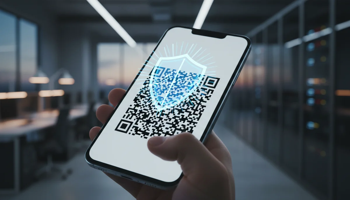 A secure QR code with a digital shield, ensuring QR code data security.