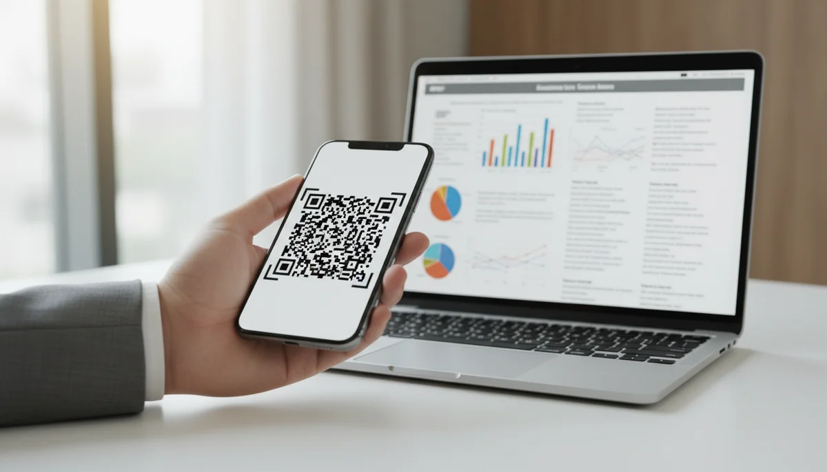 Screen shows a PDF QR code generator creating a scannable QR code for easy PDF sharing.