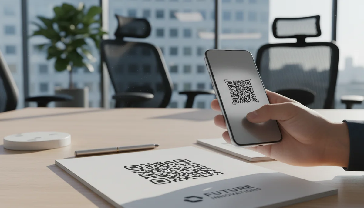 Smartphone scanning a QR code for effective lead generation, with data insights in the background.