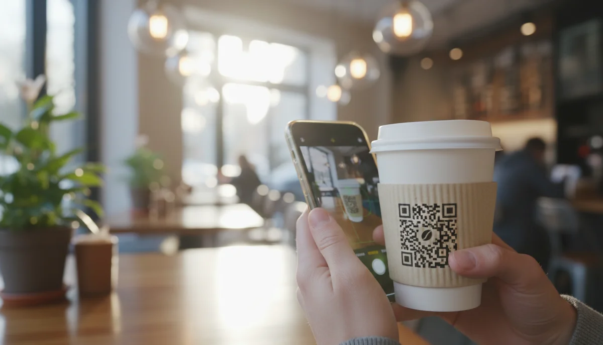 Hand scanning a QR code, illustrating practical QR Code Marketing Ideas.