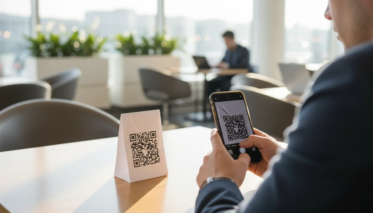 Smartphone attempting to scan a distorted QR code, illustrating common QR code mistakes.