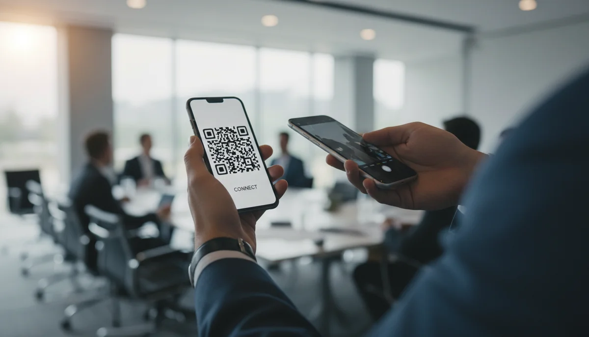 Smartphone displaying a QR code, simplifying connections at networking events.