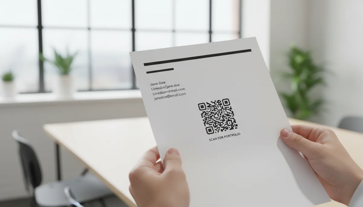 Smartphone scanning a QR code on a resume, demonstrating how to use a QR code resume.