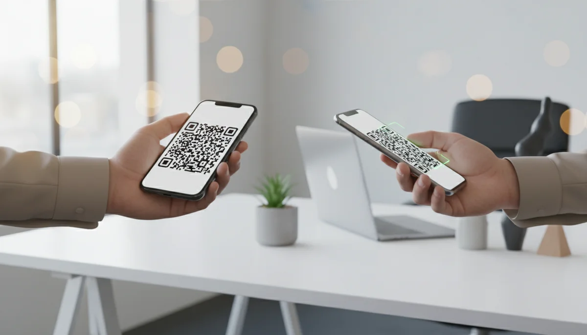 QR code réseaux sociaux scanné par un smartphone pour partager un profil.