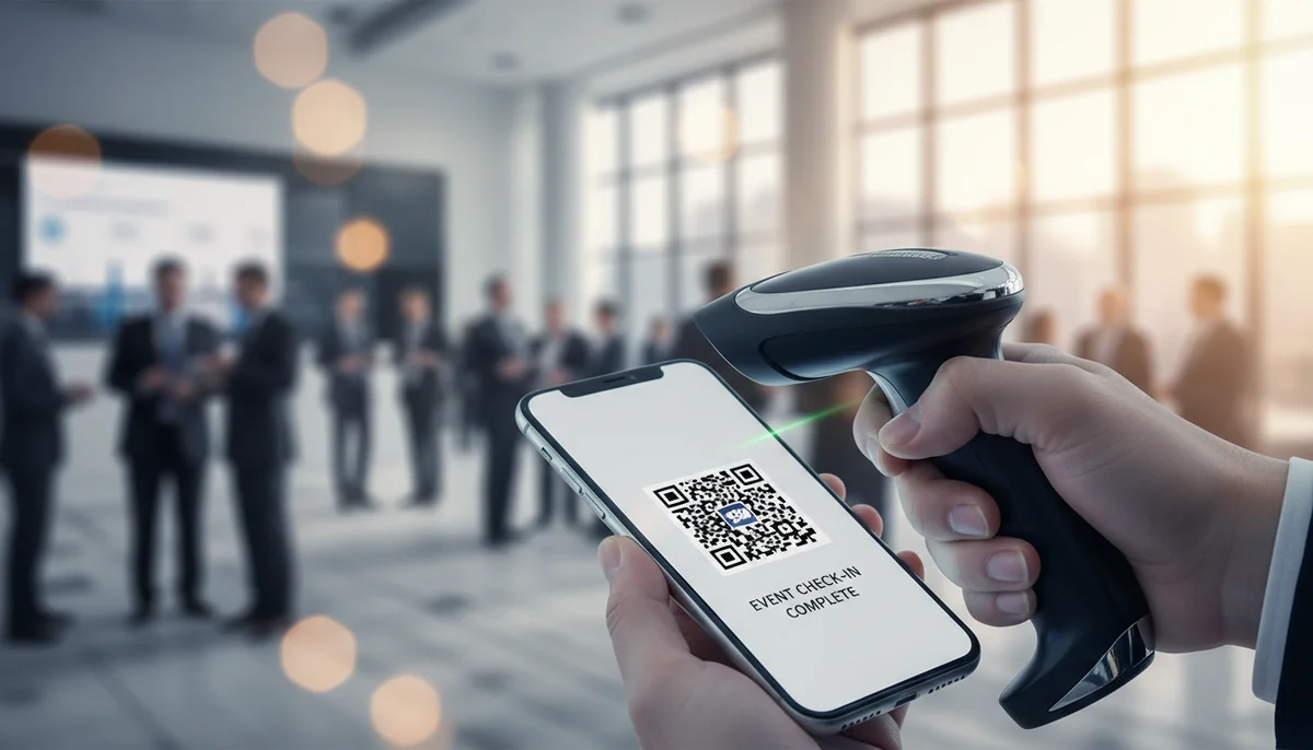 Participant scannant un QR code événement sur smartphone pour valider son billet et finaliser l'inscription rapidement.