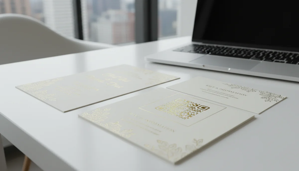 A wedding invitation displaying a QR code, demonstrating the benefits of QR code wedding invitations.