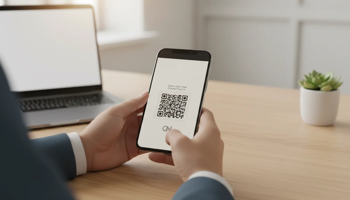 Digital illustration of a qr code whatsapp on a smartphone, simplifying direct chat links.