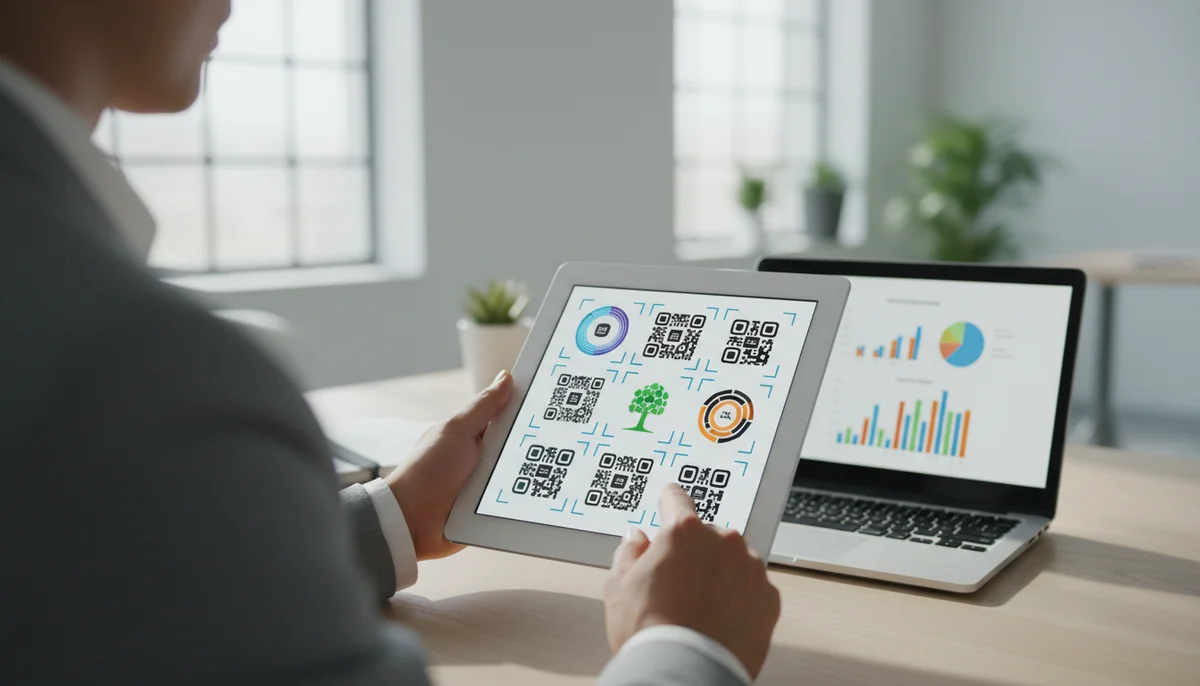 Smartphone scanning a dynamic QR code, representing the tracking and analytics offered by QR marketing platforms.